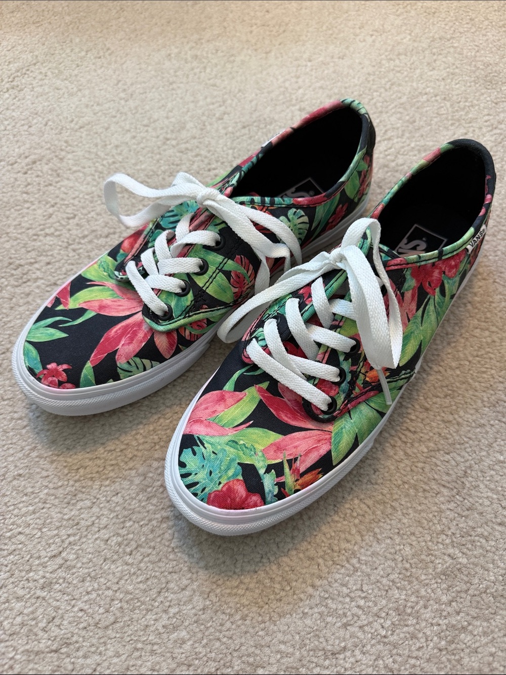 Vans Floral Canvas Low-Top Sneakers in Black, Pink & Green